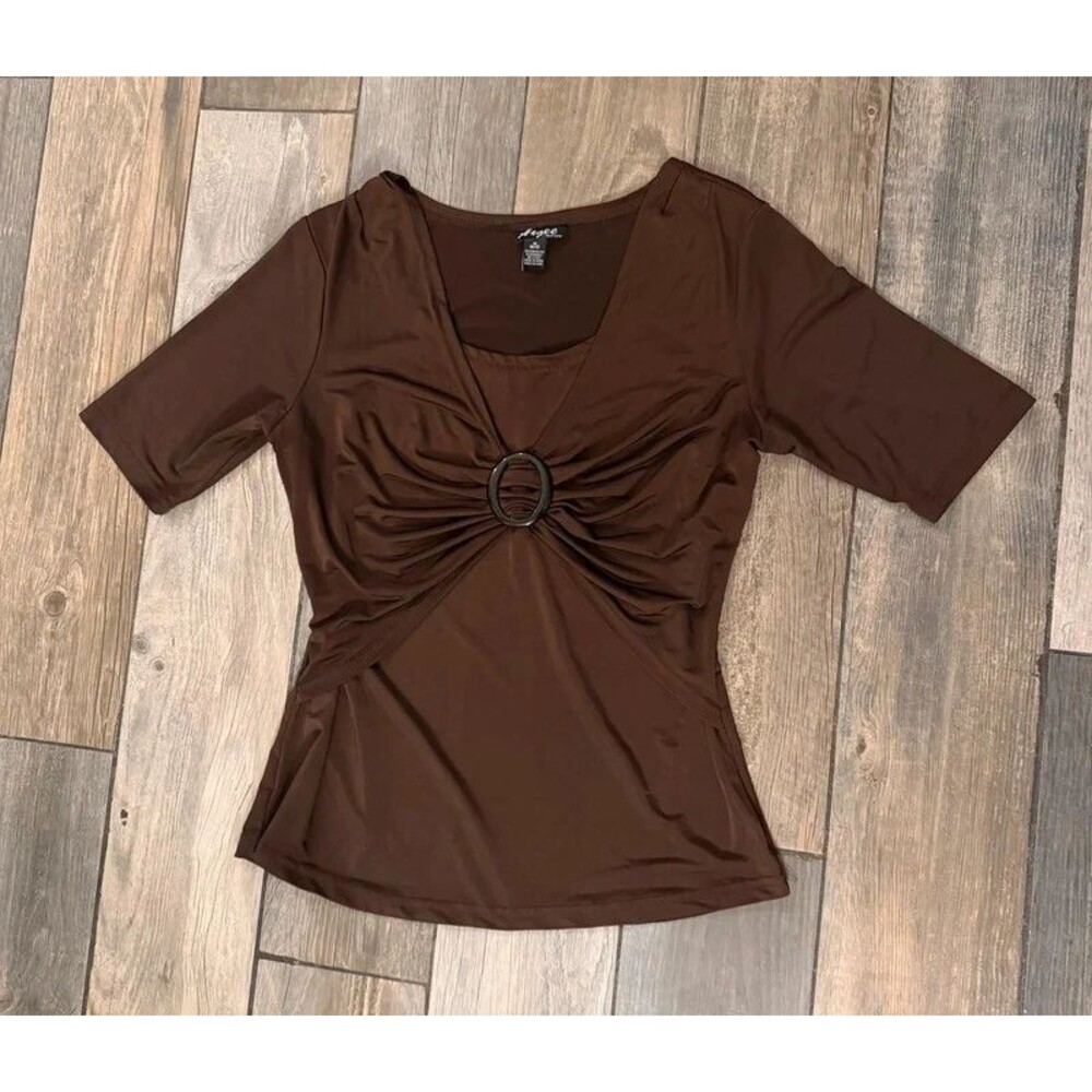 Y2k Vintage Brown Stretchy Blouse Top Size M